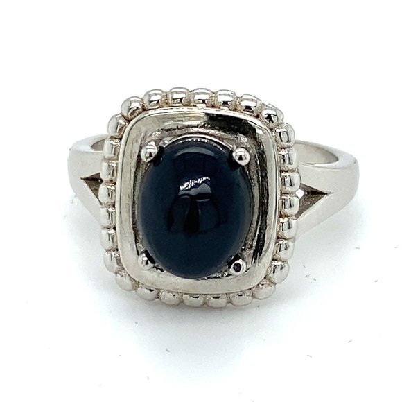Blue Opal 2.00ct Rhodium Finish Solid Silver Ring